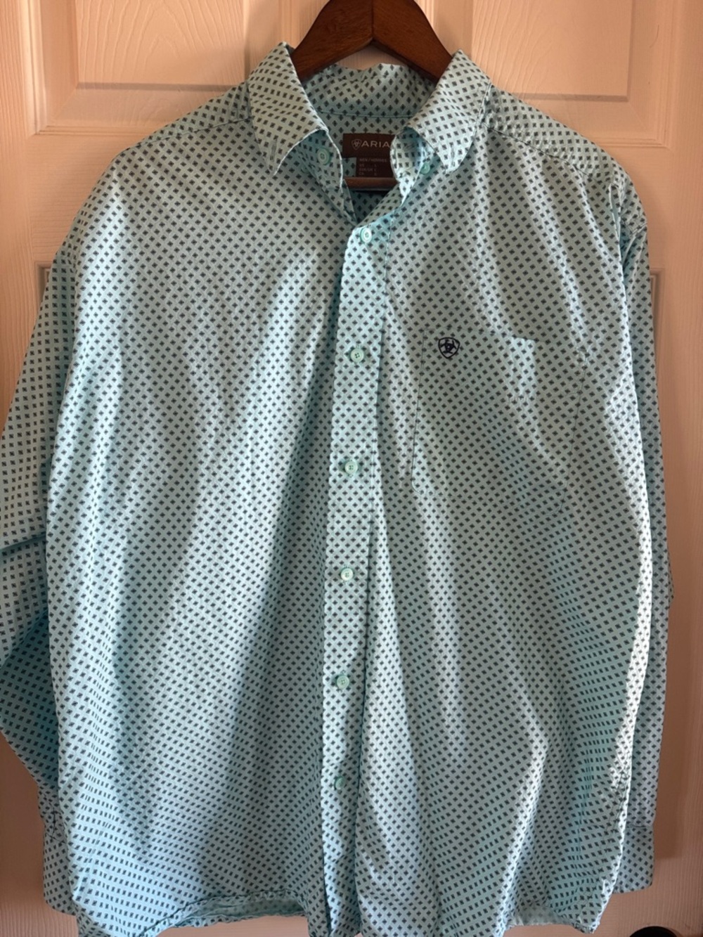Ariat Mint Blue Micro Print Long-Sleeve Button Shirt